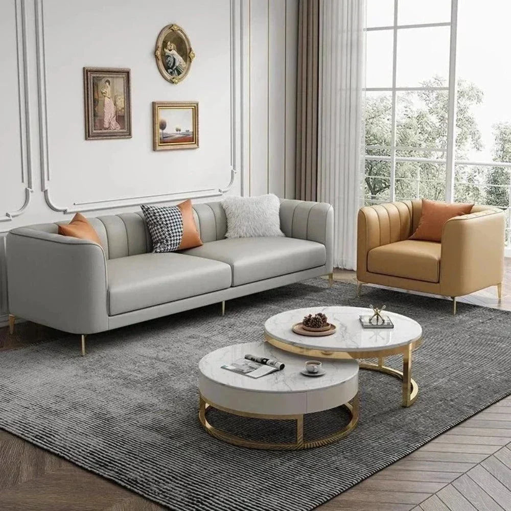 Flex Luxury Straight Line Sofa Set in Leatherette - Oak Inside