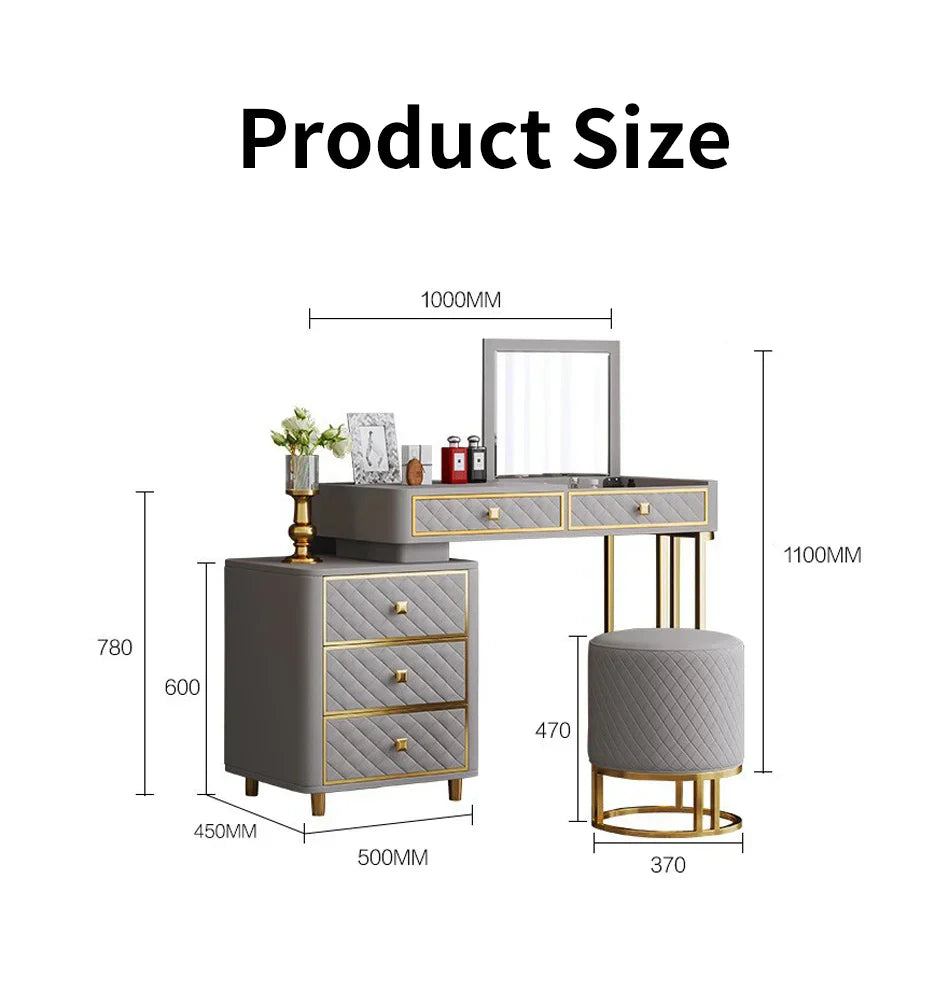 Oscar Dressing Table With Ottoman In Stainless Steel - Gold