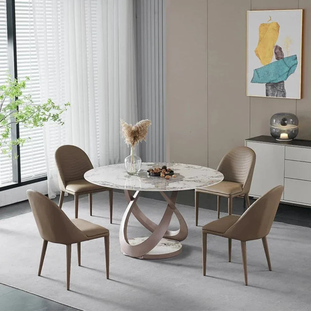 Pop-star Luxury 4 Seater Round Dining Table in Beige - Oak Inside