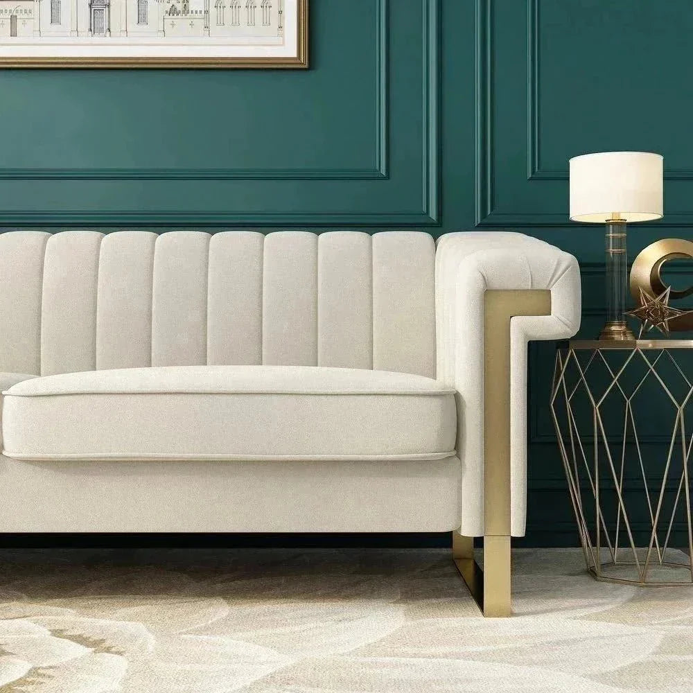 Glam Sofa Set in Beige With Golden SS Frame - Oak Inside