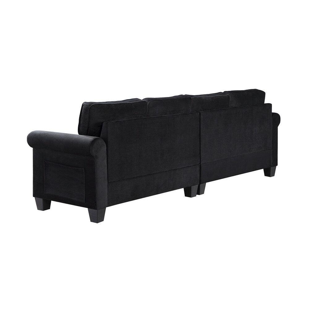 Delray Suede Sectional Sofa in Black - Oak Inside