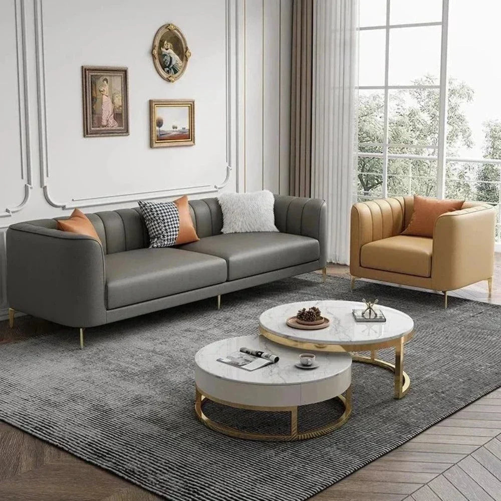 Flex Luxury Straight Line Sofa Set in Leatherette - Oak Inside