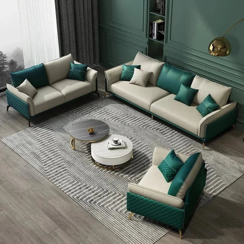 Mono Luxury Modern Suede Sofa Sets In Leatherette - Oak Inside