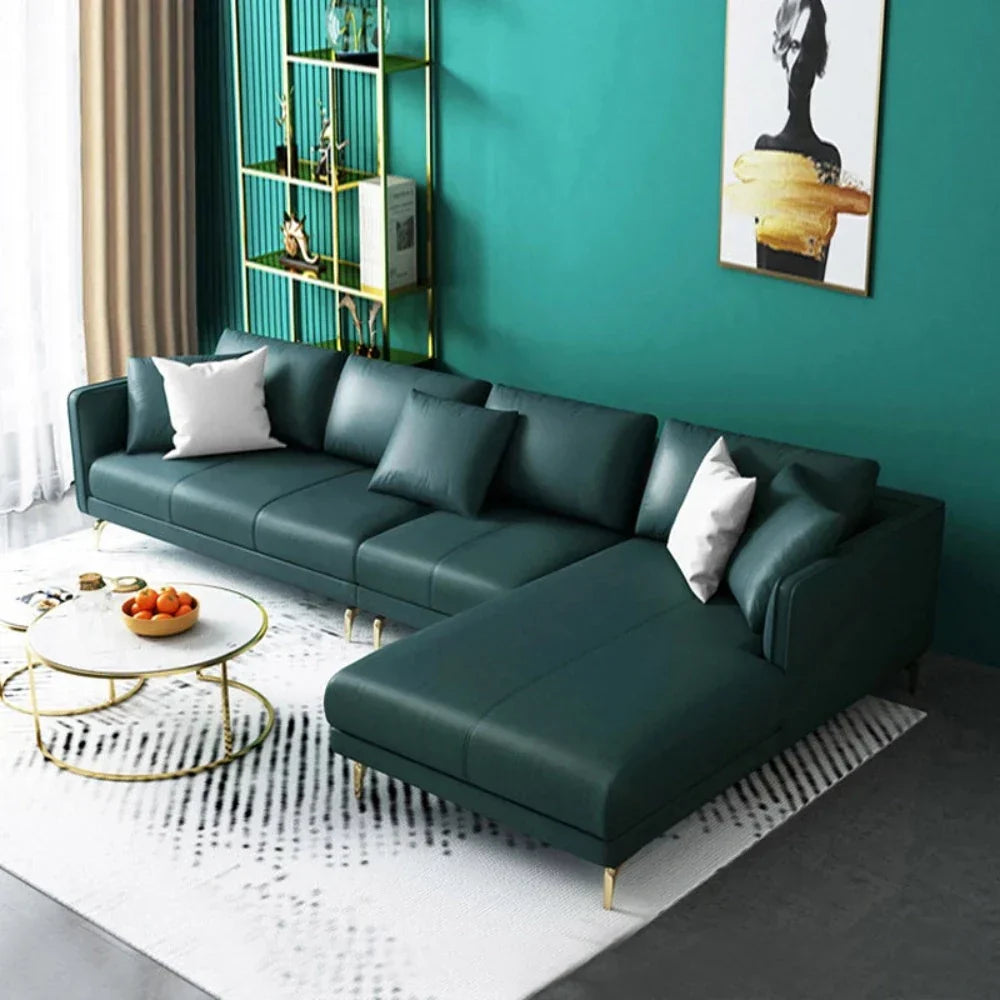 Pluto Luxury Modern Leatherette Sofa Set in Green - Oak Inside