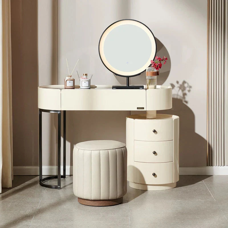 Worldmark Dressing Table With Ottoman In Stainless Steel - Gold - Oak Inside