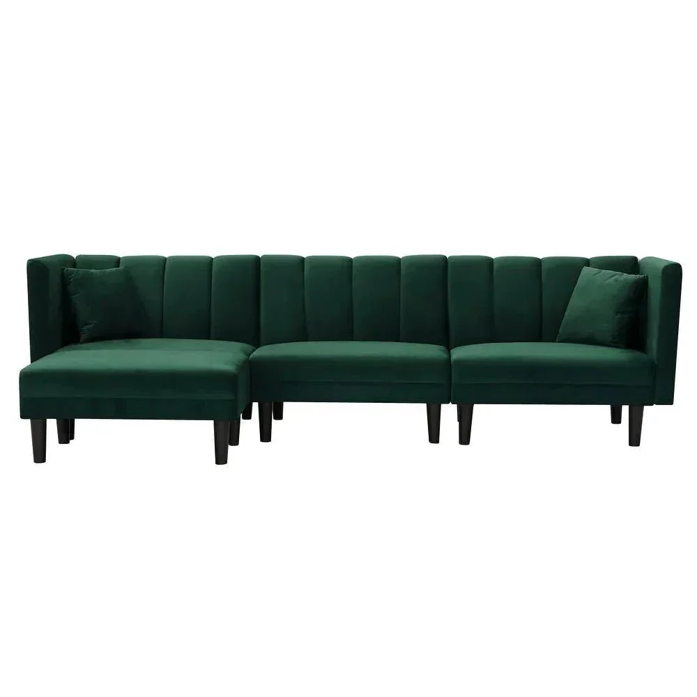 Yollo Suede Sectional Sofa in Green - Oak Inside