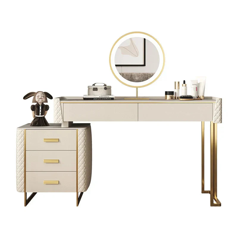 Pacific Dressing Table With Ottoman In Stainless Steel - Gold - Oak Inside
