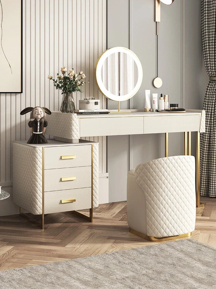Pacific Dressing Table With Ottoman In Stainless Steel - Gold - Oak Inside