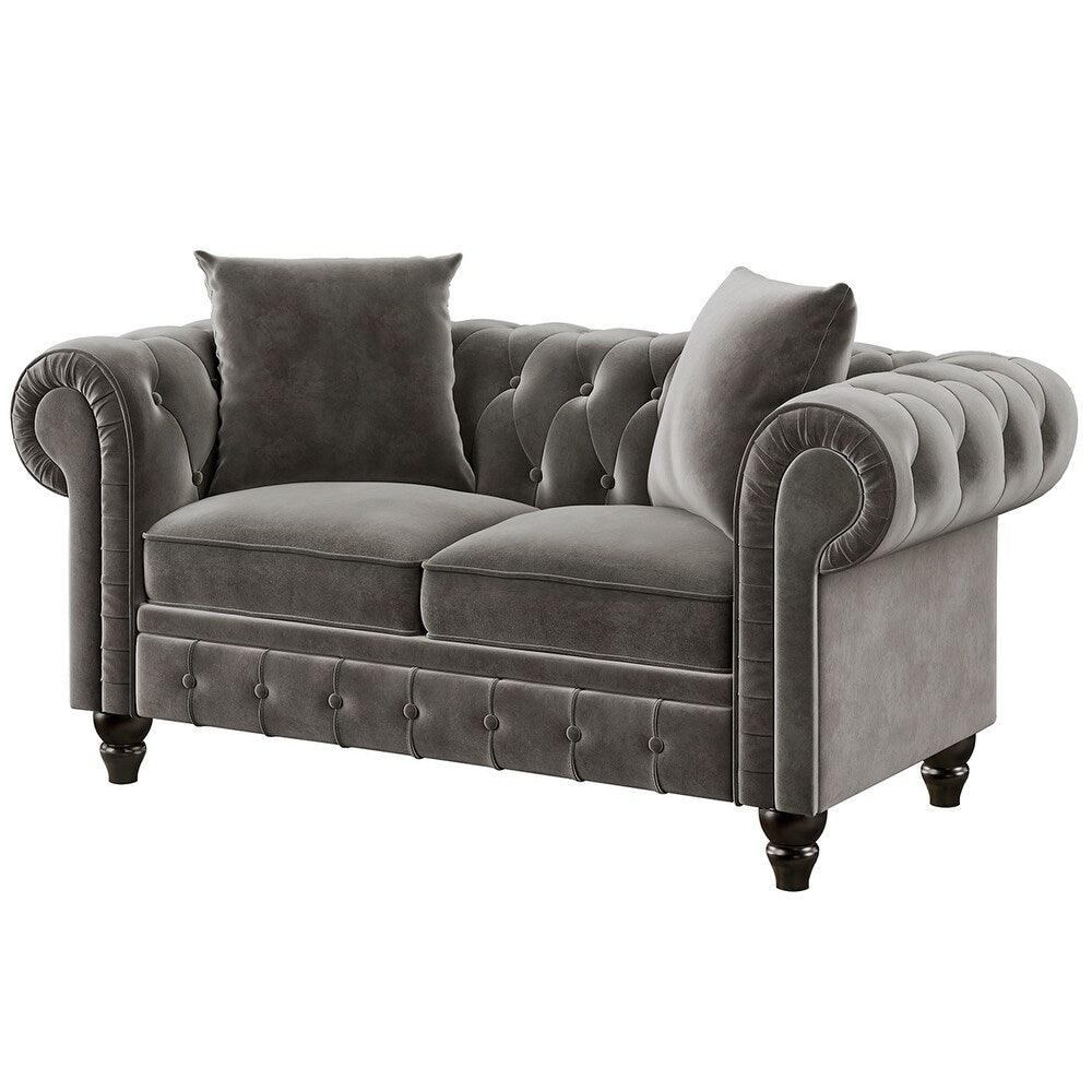 Cosmo Line Chesterfield Sofa Set in Grey - Oak Inside