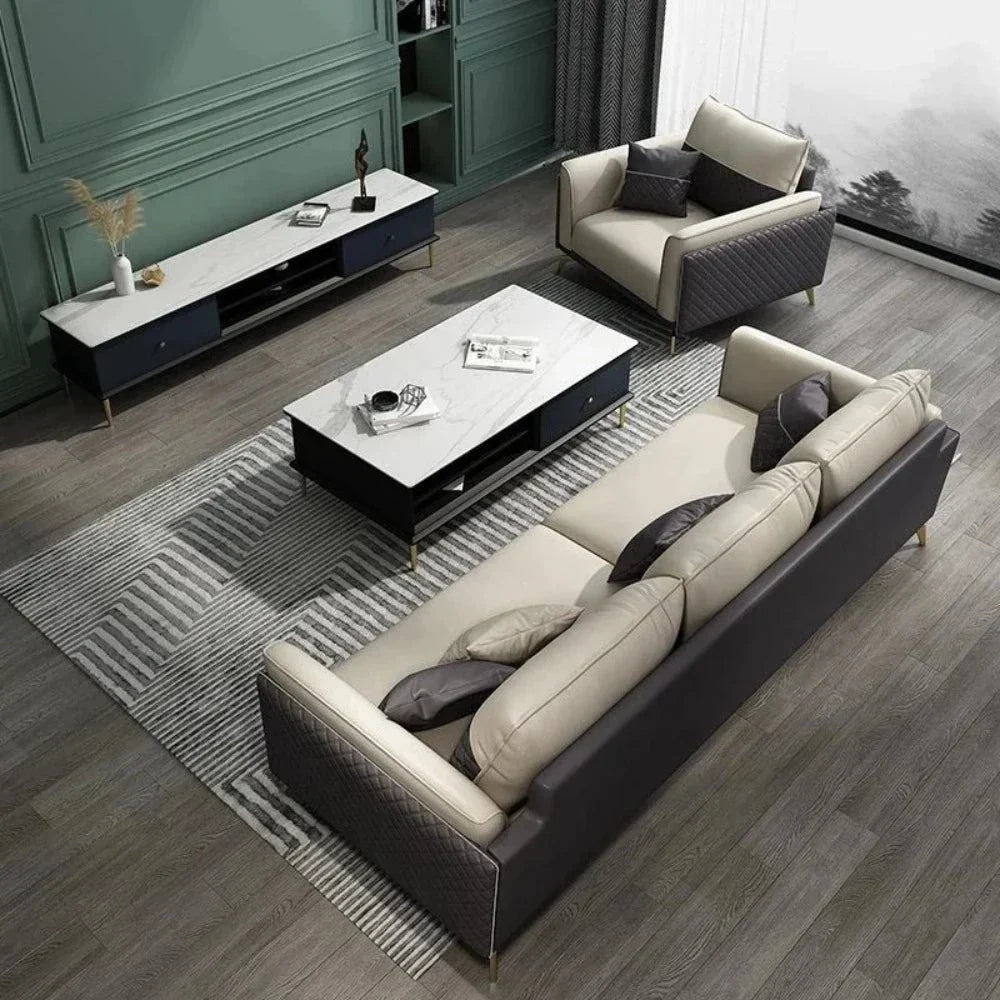 Mono Luxury Modern Suede Sofa Sets In Leatherette - Oak Inside