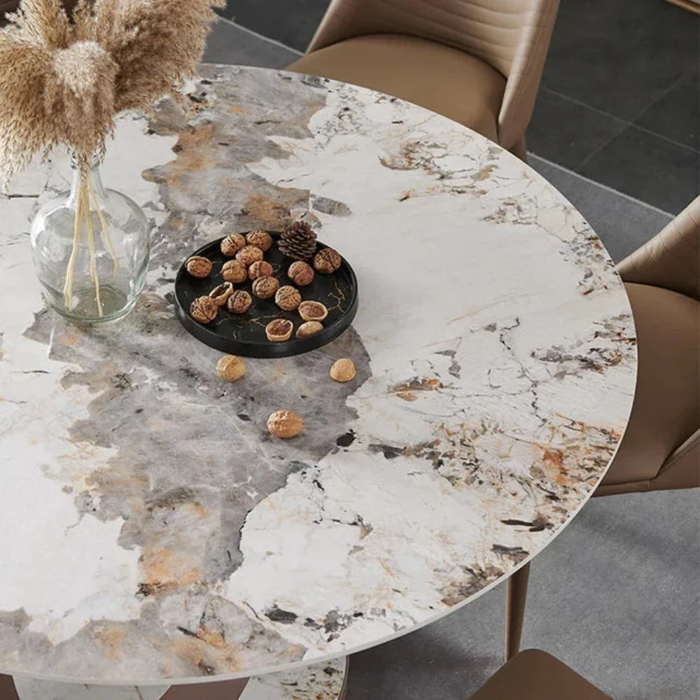 Pop-star Luxury 4 Seater Round Dining Table in Beige - Oak Inside