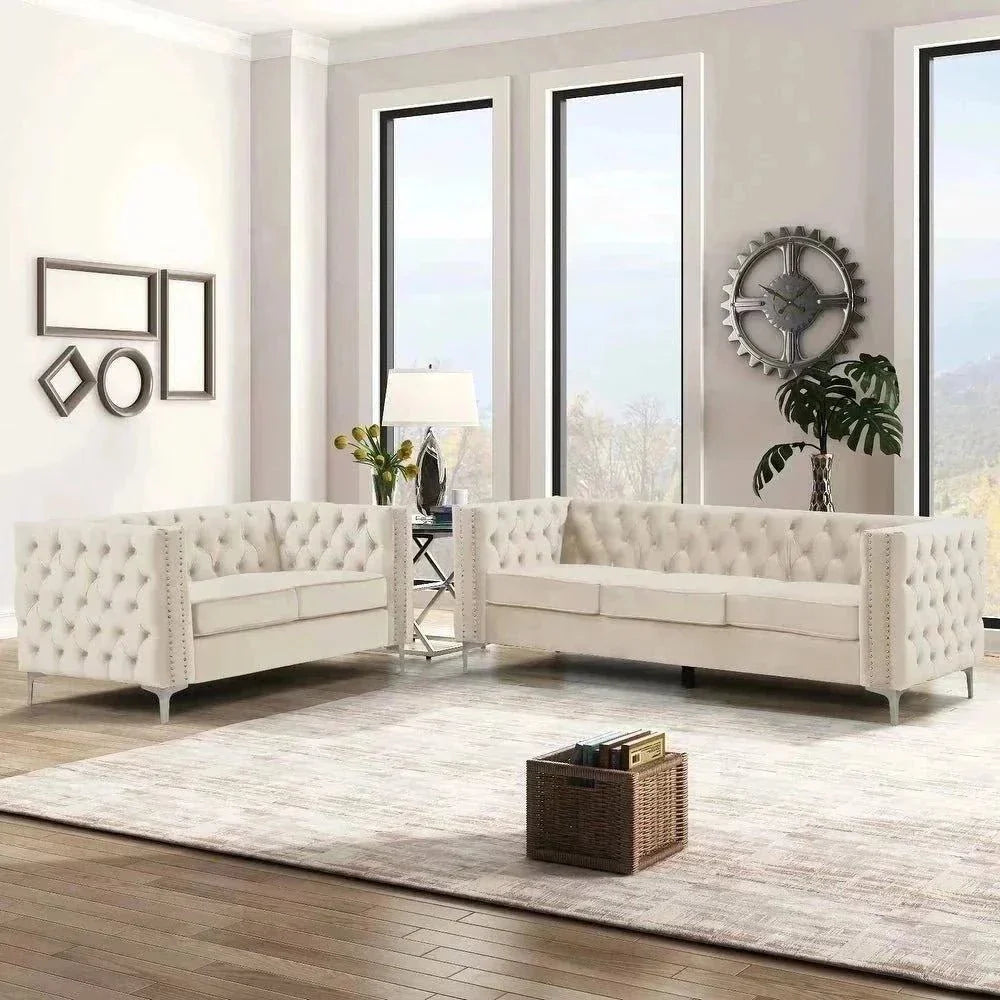 Livup Chesterfield Sofa Set - Oak Inside