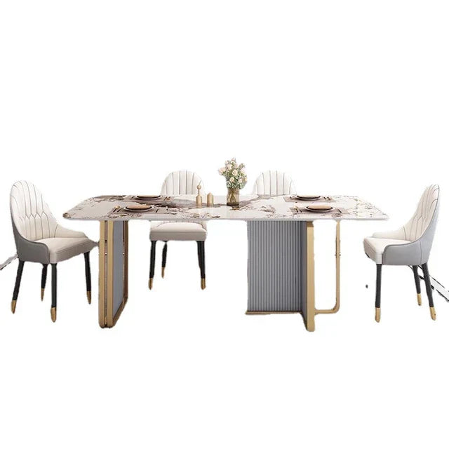 Volvo Luxury 6 Seater Dining Table in Golden Stainless Steel - Oak Inside