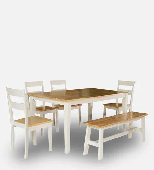 Smarty 6 Seater Dining Table in White Color - Oak Inside