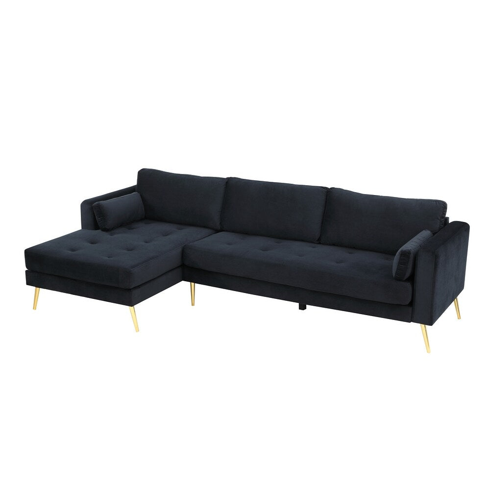 Volly One Couch Mid-century Sectional Sofa in Black - Oak Inside