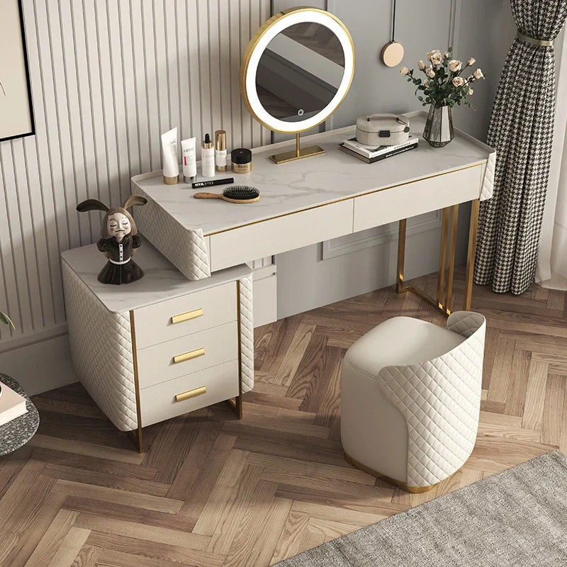 Pacific Dressing Table With Ottoman In Stainless Steel - Gold - Oak Inside