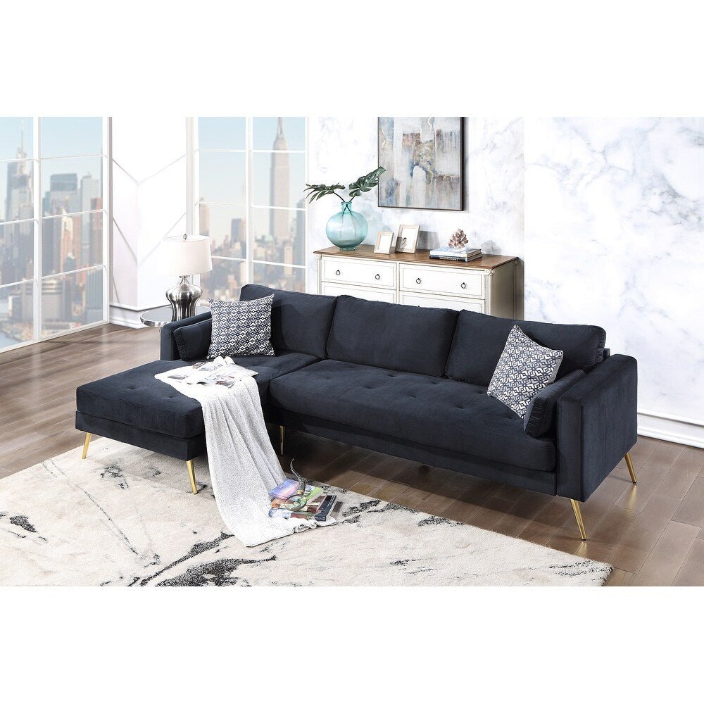 Volly One Couch Mid-century Sectional Sofa in Black - Oak Inside