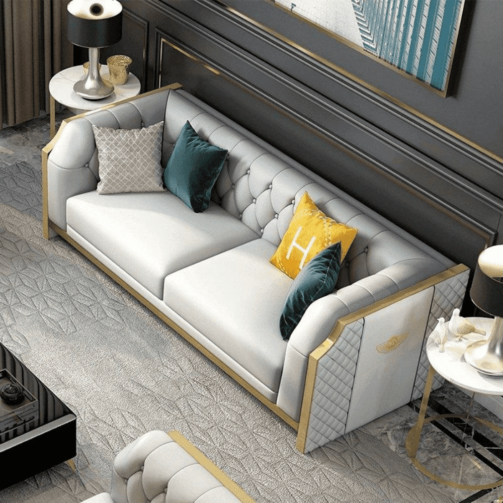 Bentley Luxury Chesterfield Sofa Set In Off White - Oak Inside