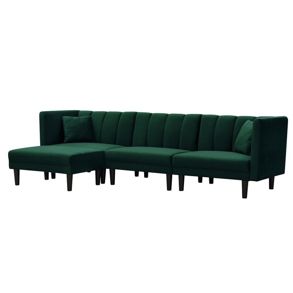 Yollo Suede Sectional Sofa in Green - Oak Inside