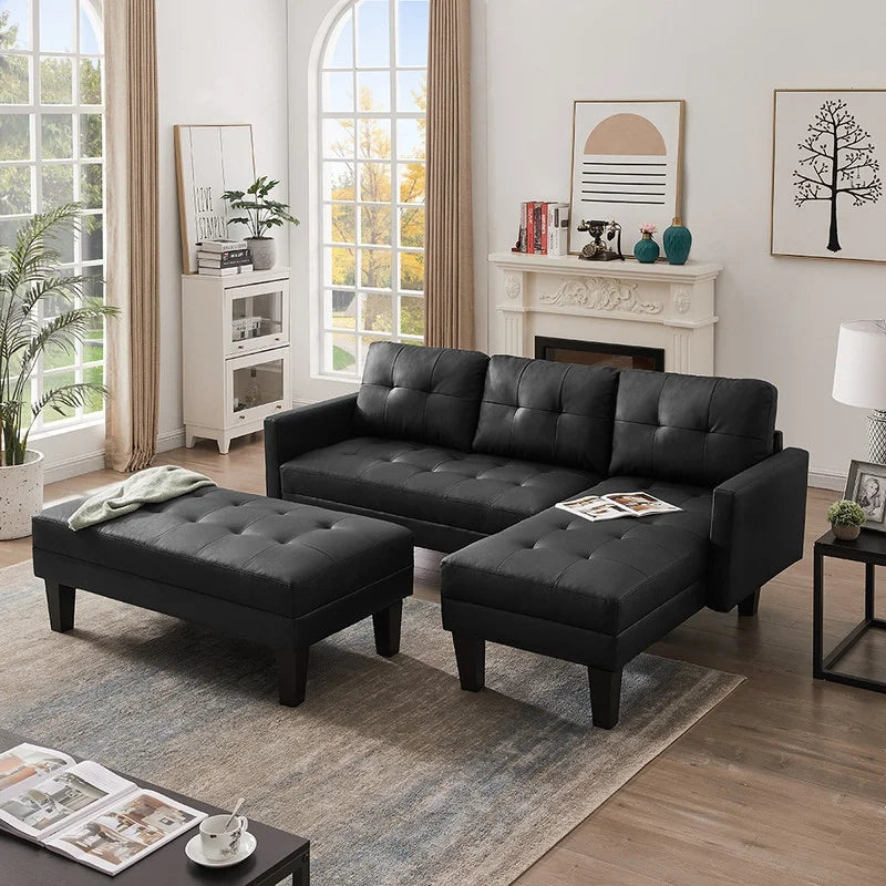 Practo Modern Suede Sofa Set in Suede With Setty - Oak Inside