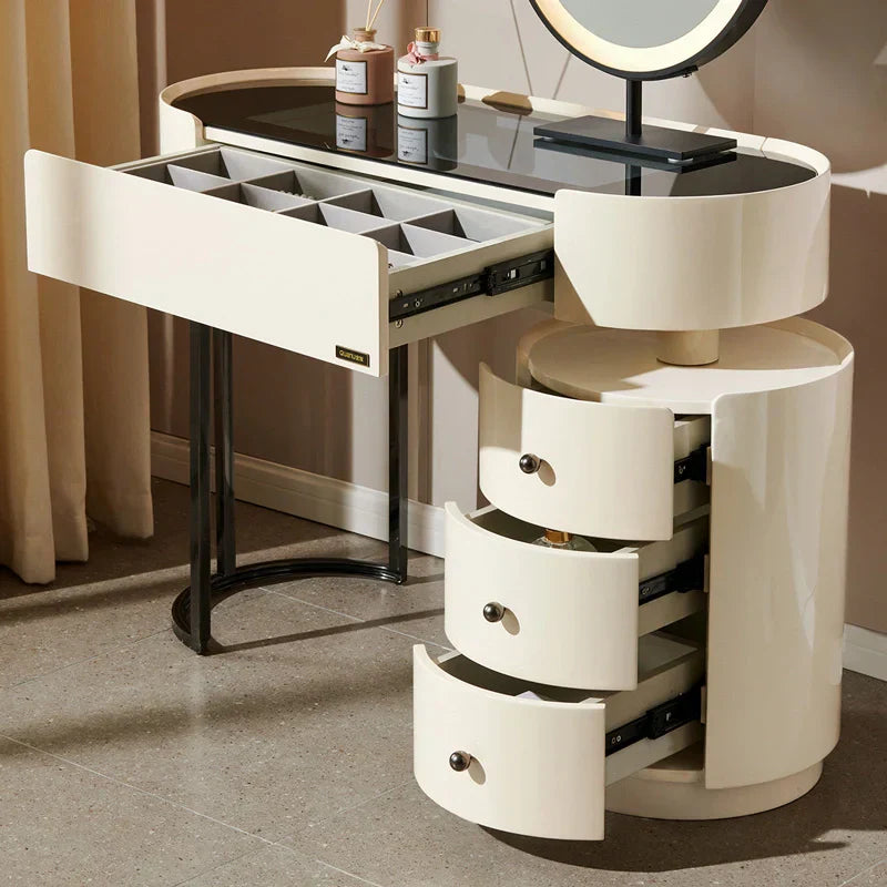 Worldmark Dressing Table With Ottoman In Stainless Steel - Gold - Oak Inside