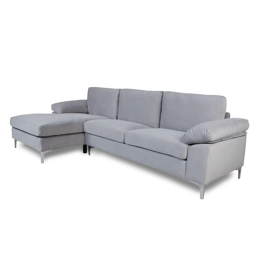 Inox Modern Suede Sectional Sofa - Oak Inside
