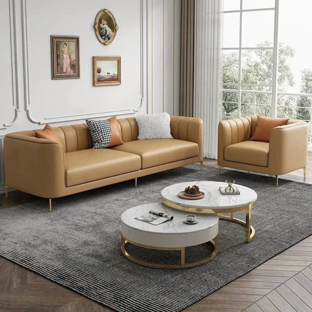 Flex Luxury Straight Line Sofa Set in Leatherette - Oak Inside