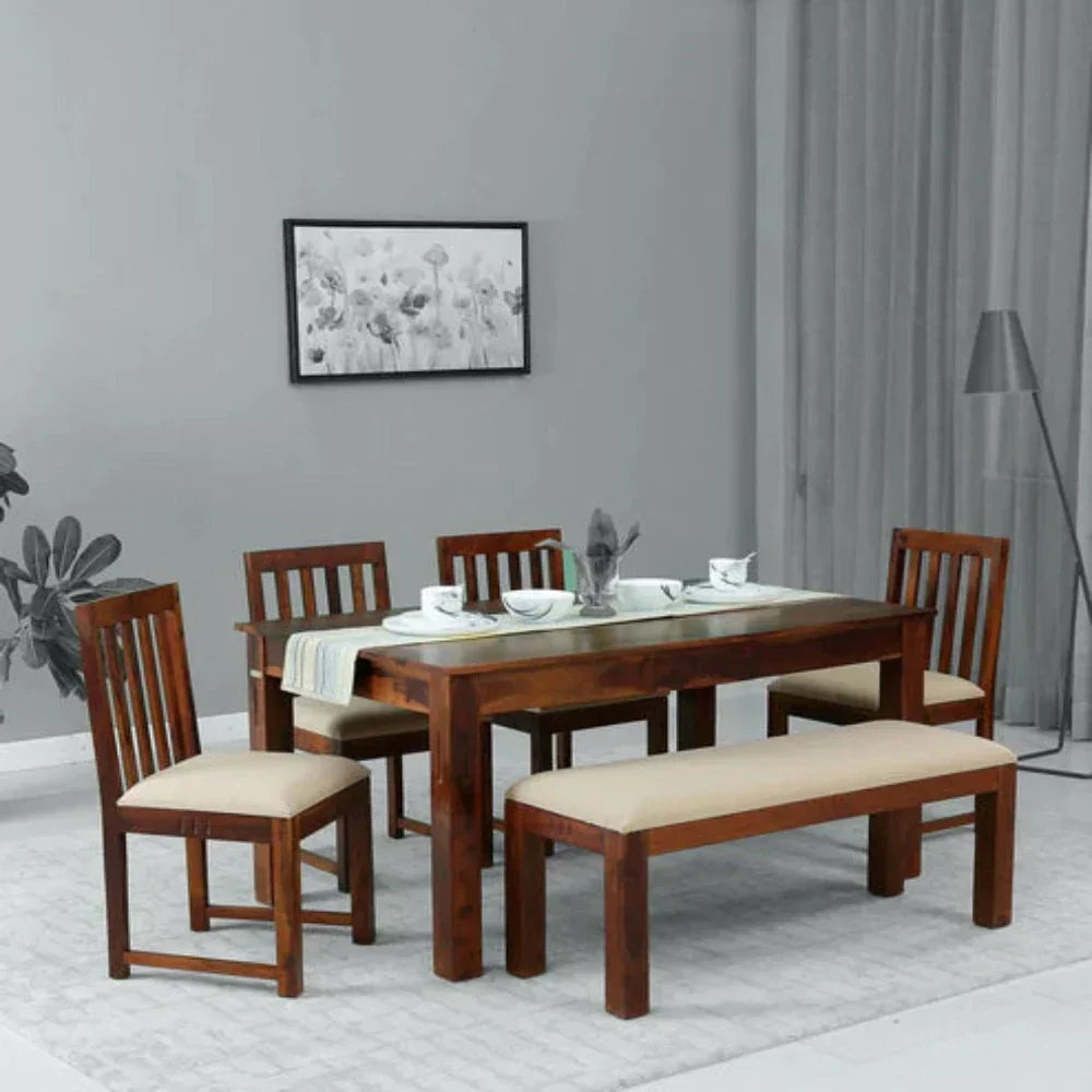 Tipsy 6 Seater Dining Table in Wenge Color (Sheesham Wood) - Oak Inside