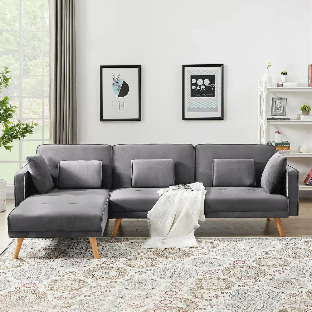 Umrao Upholstered Sectional Sofa In Grey Suede - Oak Inside