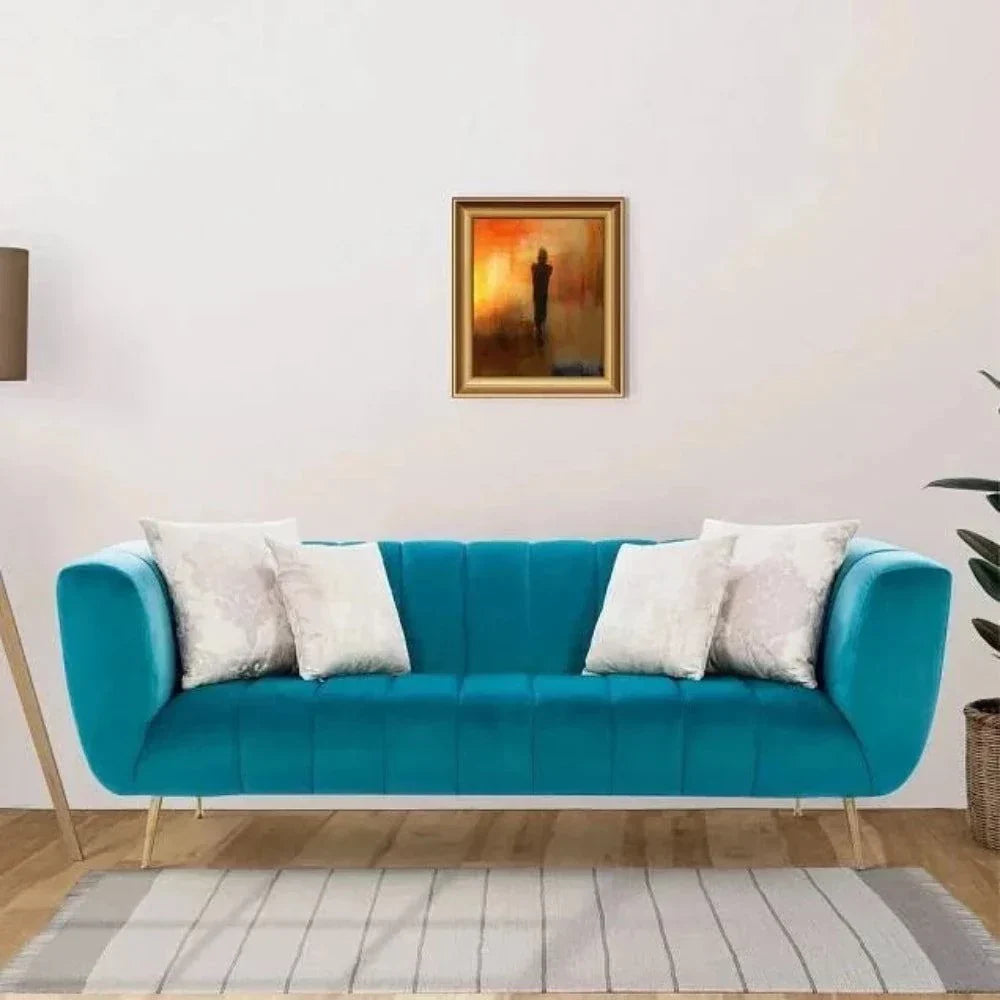 Peppermint Straight Line Sofa Set in Blue - Oak Inside