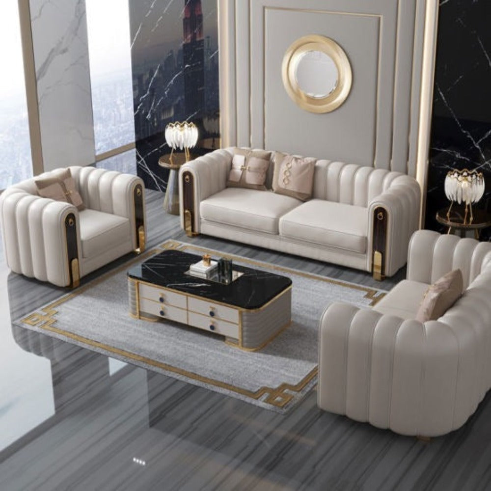 Nextra Premium Modern Sofa Set in Off White Leatherette