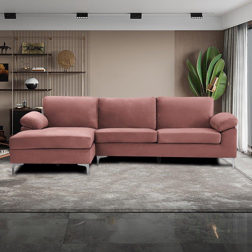 Inox Modern Suede Sectional Sofa - Oak Inside