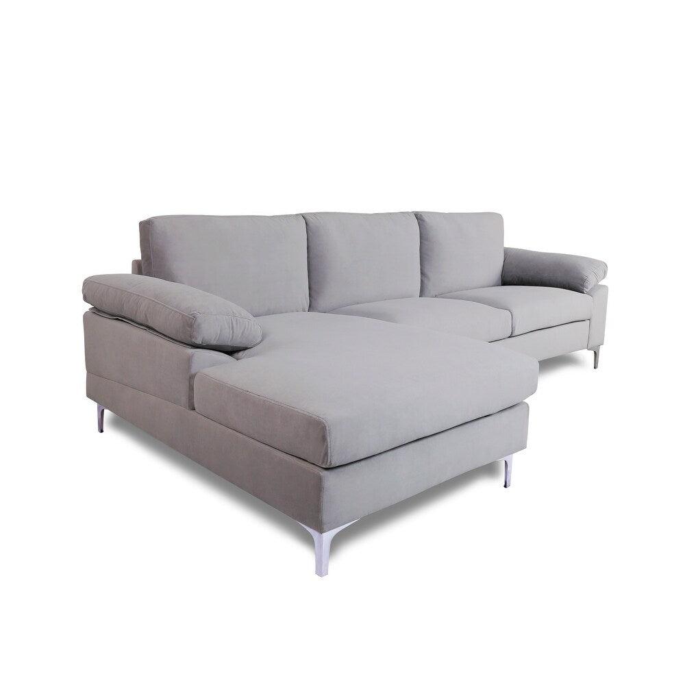 Inox Modern Suede Sectional Sofa - Oak Inside