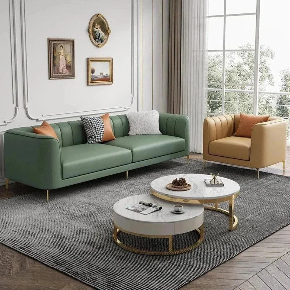 Flex Luxury Straight Line Sofa Set in Leatherette - Oak Inside