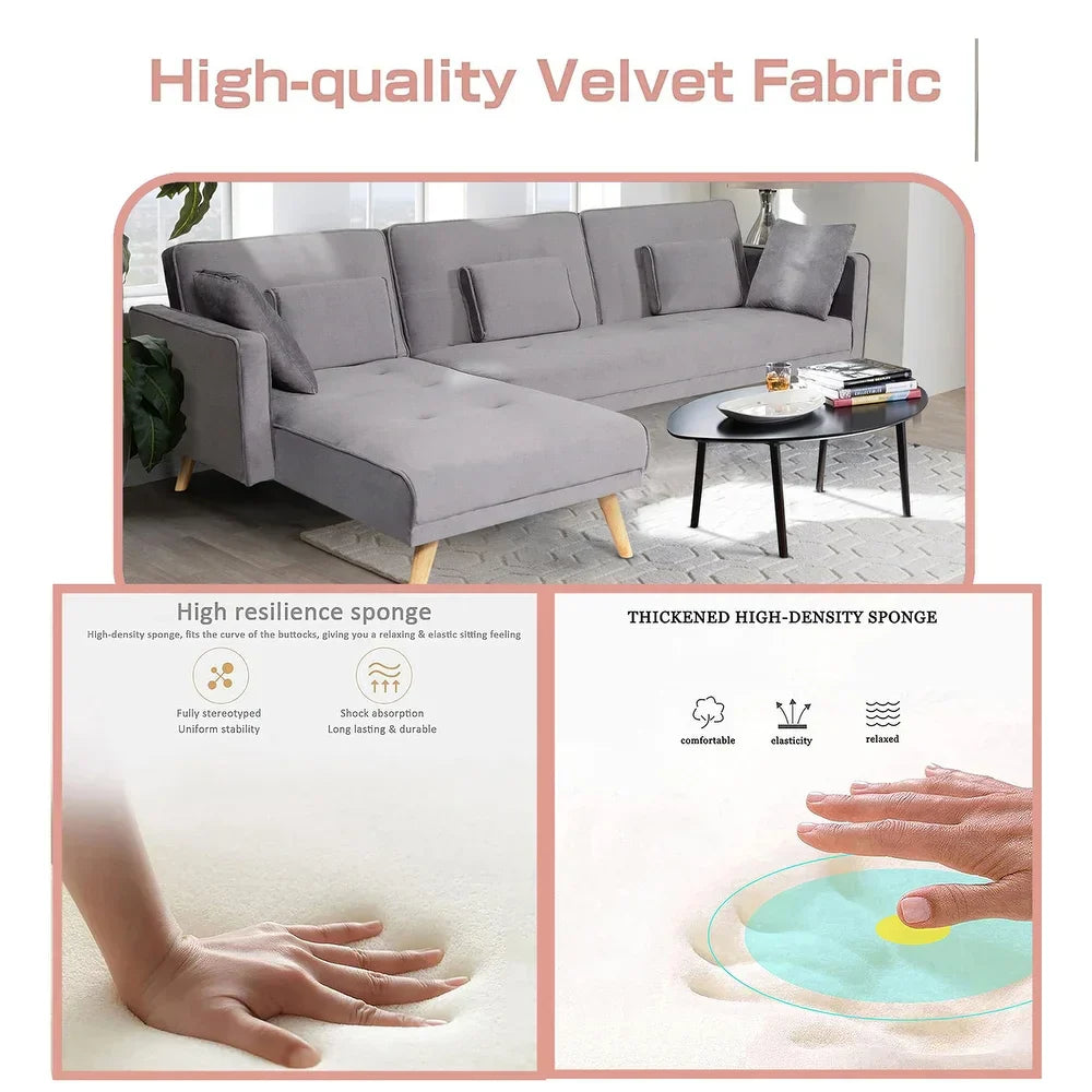 Umrao Upholstered Sectional Sofa In Grey Suede - Oak Inside