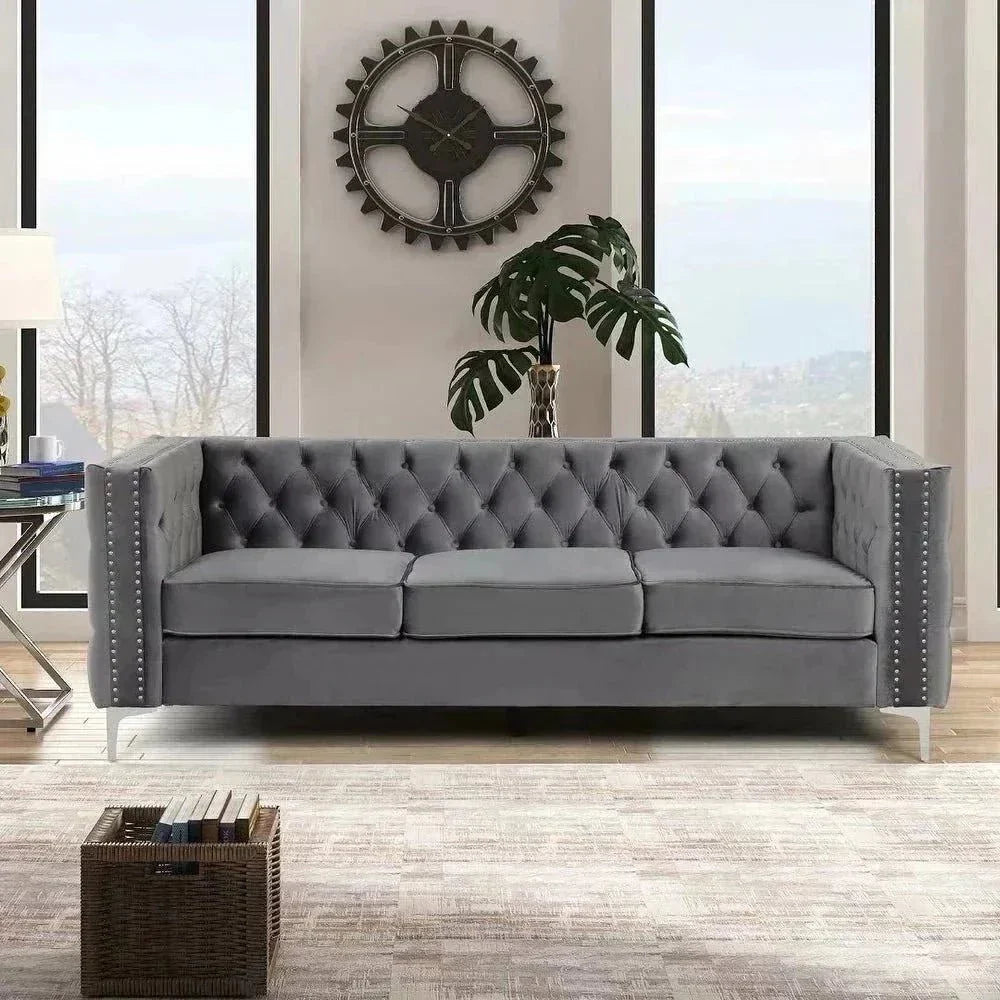 Livup Chesterfield Sofa Set - Oak Inside