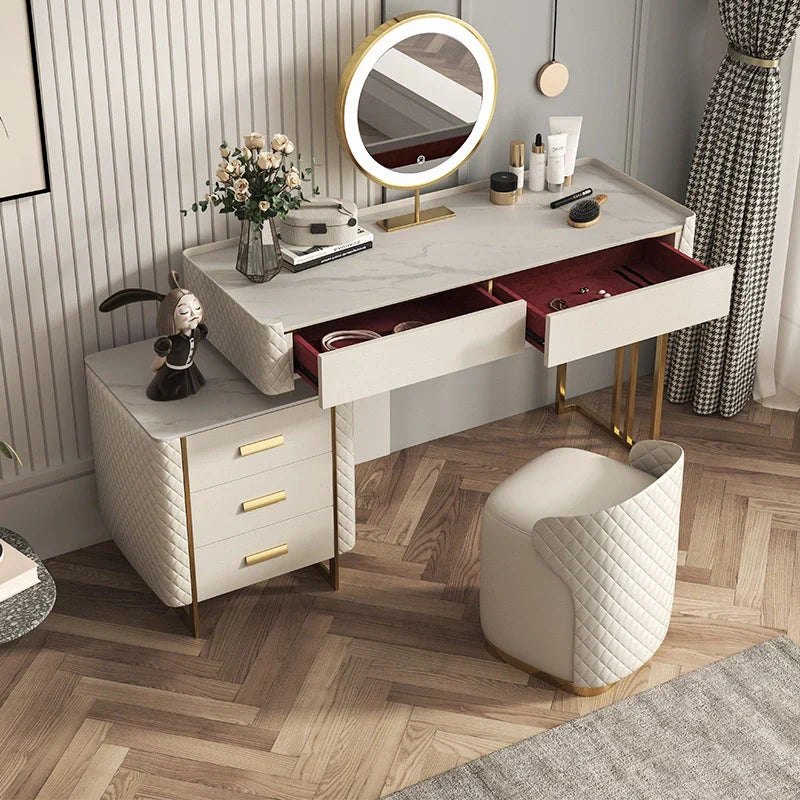 Pacific Dressing Table With Ottoman In Stainless Steel - Gold - Oak Inside