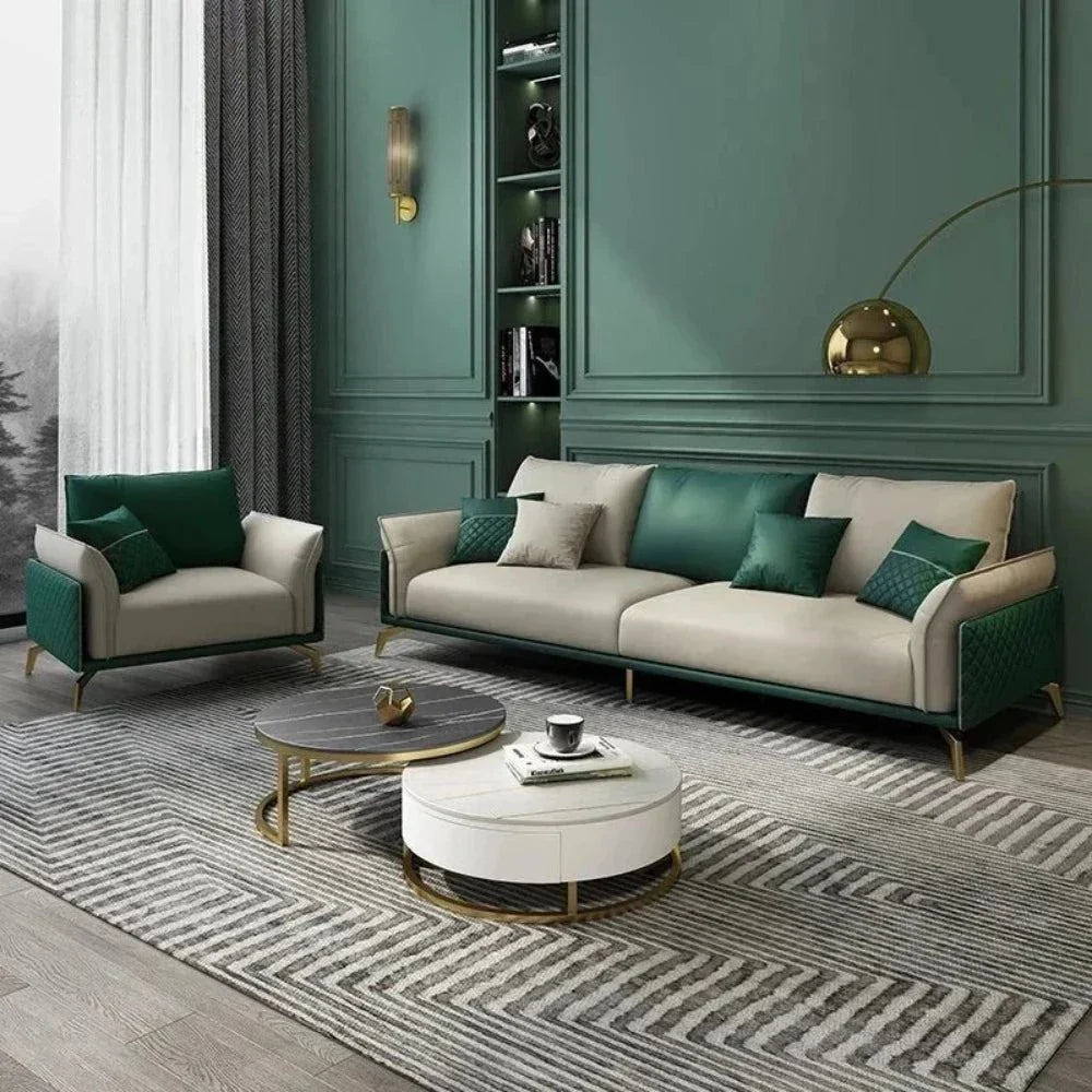 Mono Luxury Modern Suede Sofa Sets In Leatherette - Oak Inside