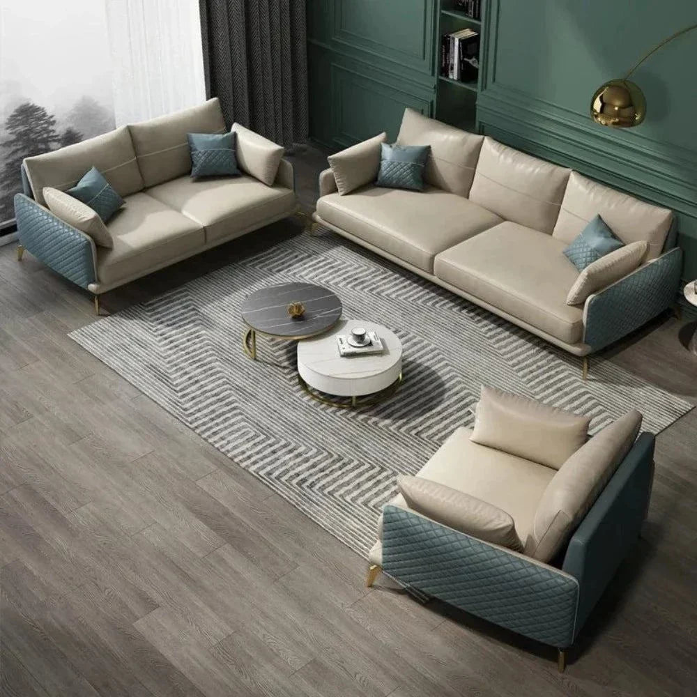 Mono Luxury Modern Suede Sofa Sets In Leatherette - Oak Inside