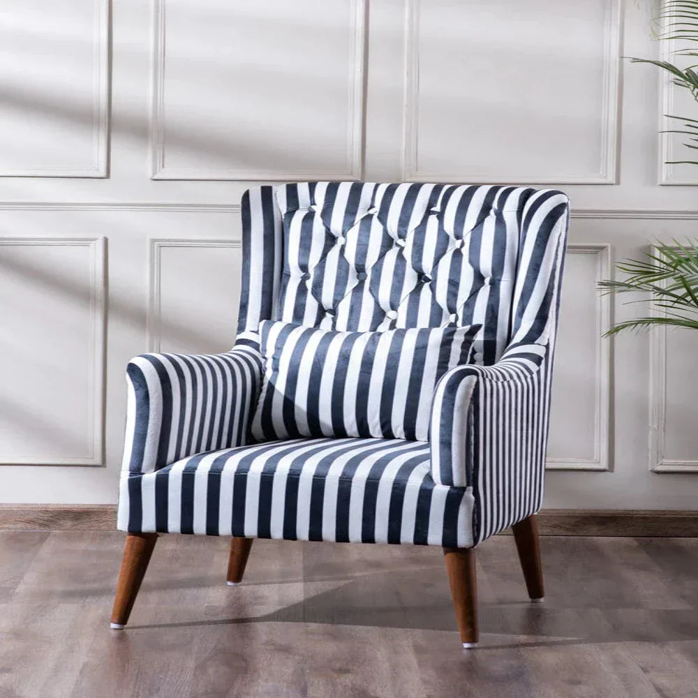 Zebra Wingback Chair With Ottoman - Oak Inside