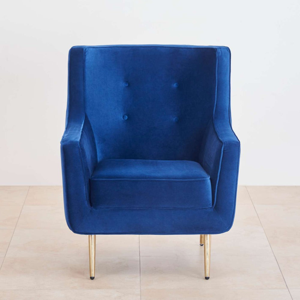 Tiktok Button-Tufted Wingback Chair In Blue - Oak Inside