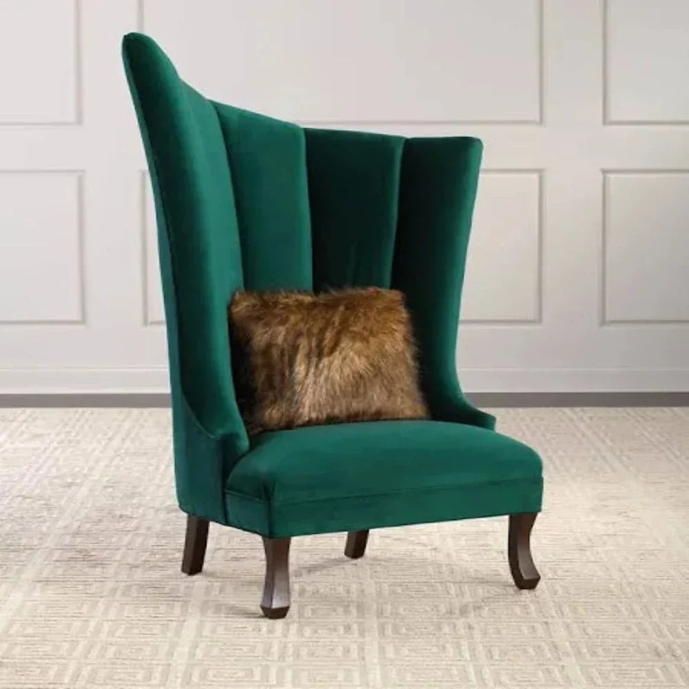 Navy Button-Tufted Wingback Chair In Green - Oak Inside