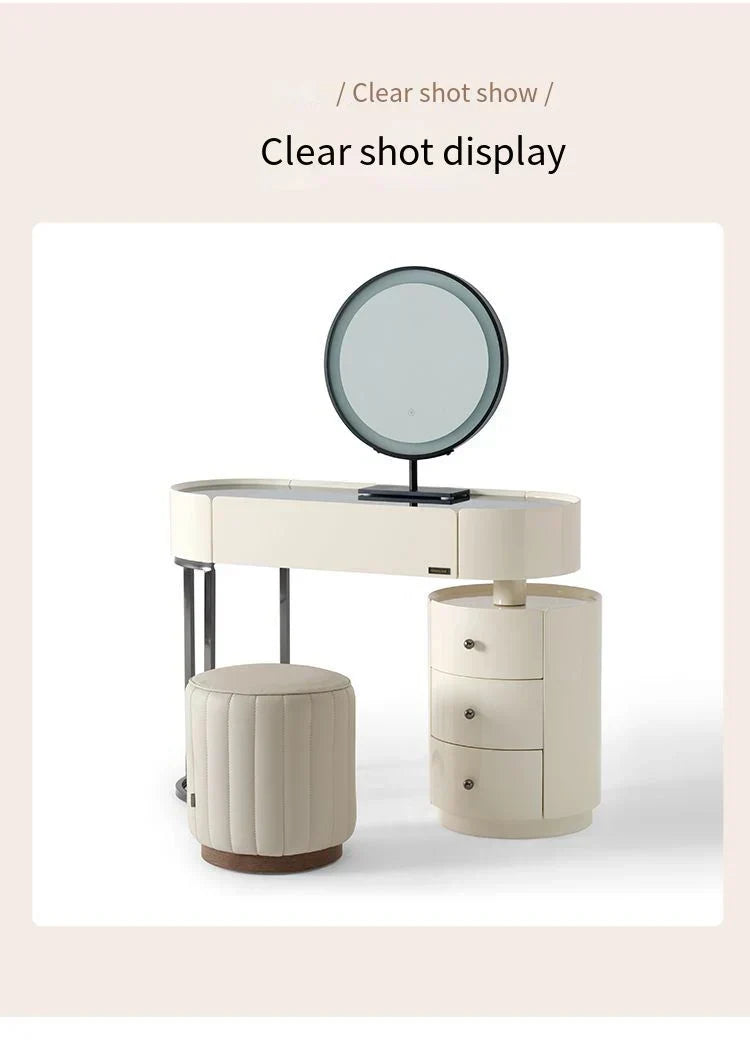Worldmark Dressing Table With Ottoman In Stainless Steel - Gold - Oak Inside