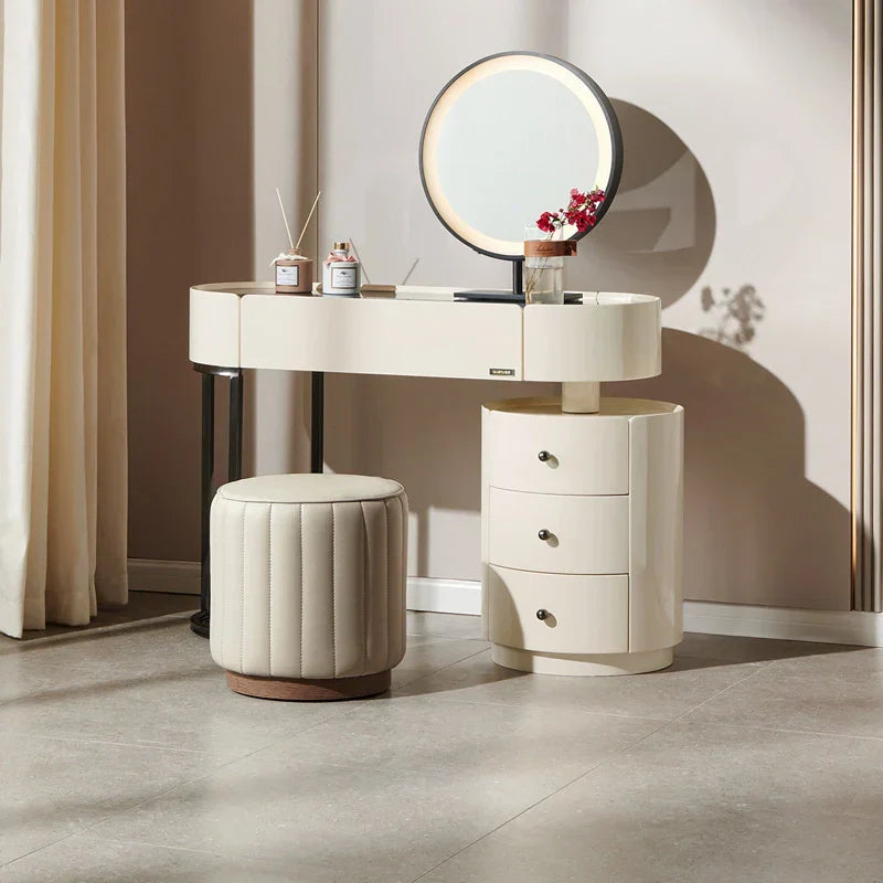 Worldmark Dressing Table With Ottoman In Stainless Steel - Gold - Oak Inside