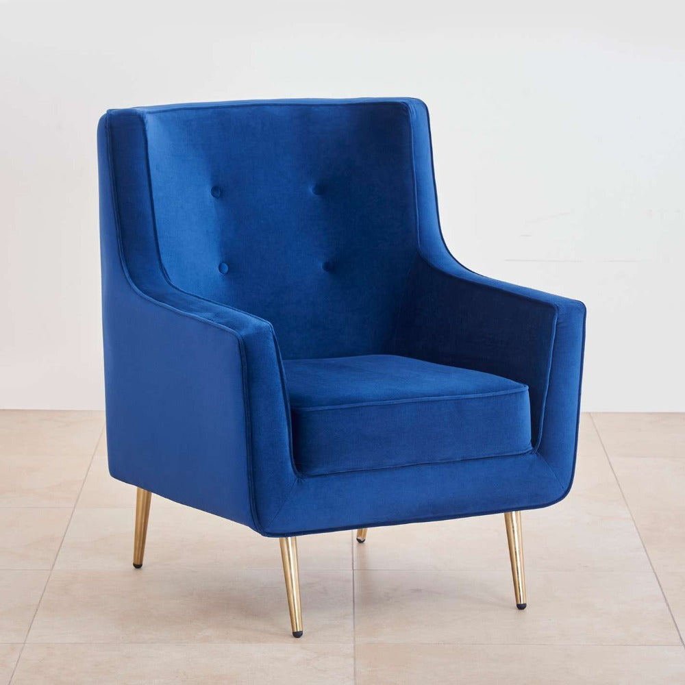 Tiktok Button-Tufted Wingback Chair In Blue - Oak Inside
