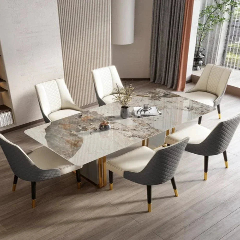Volvo Luxury 6 Seater Dining Table in Golden Stainless Steel - Oak Inside
