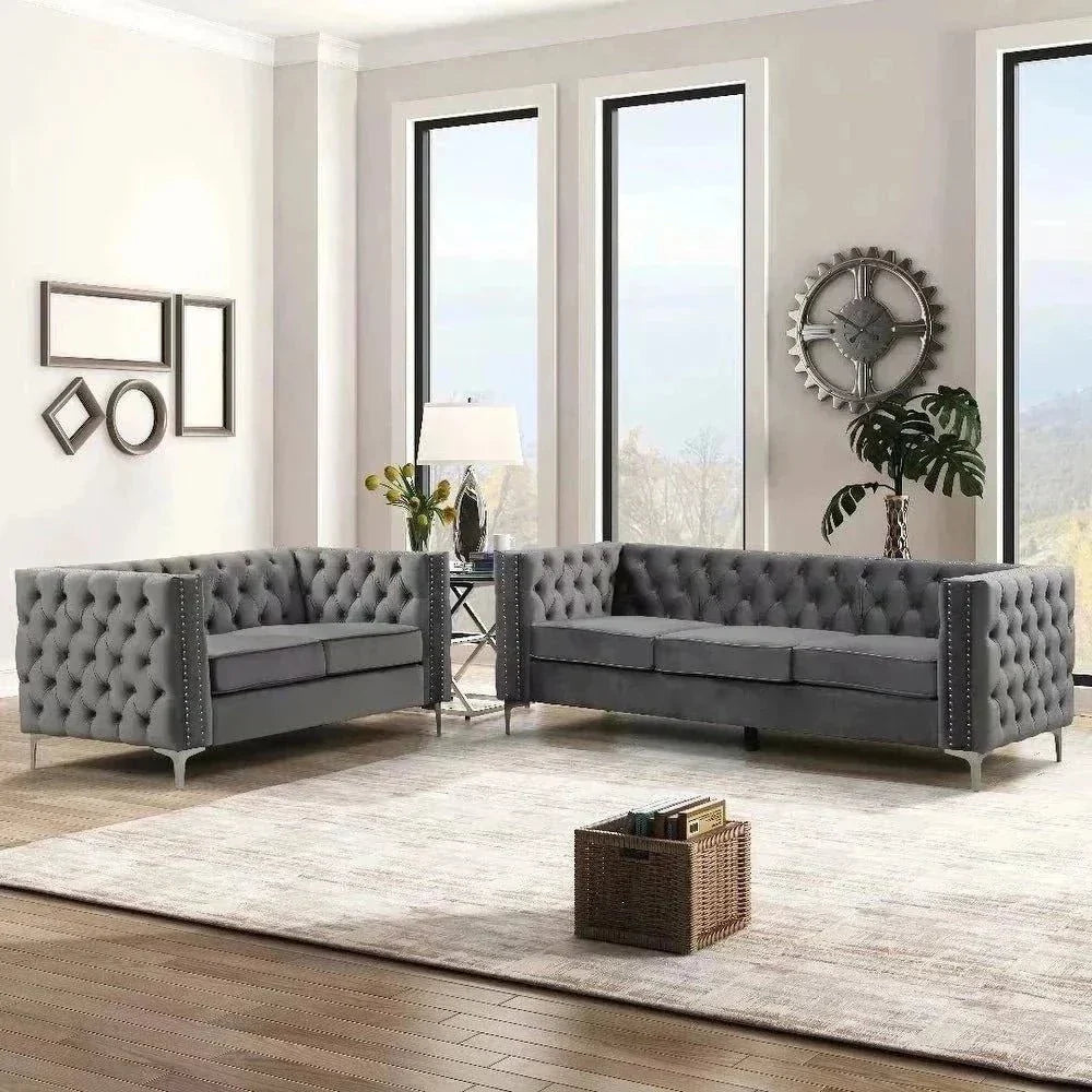 Livup Chesterfield Sofa Set - Oak Inside