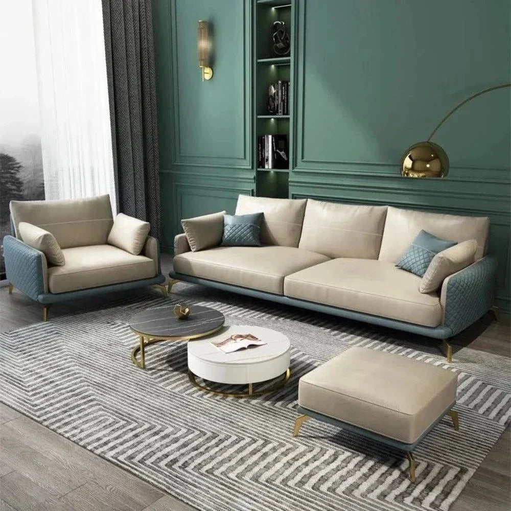 Mono Luxury Modern Suede Sofa Sets In Leatherette - Oak Inside