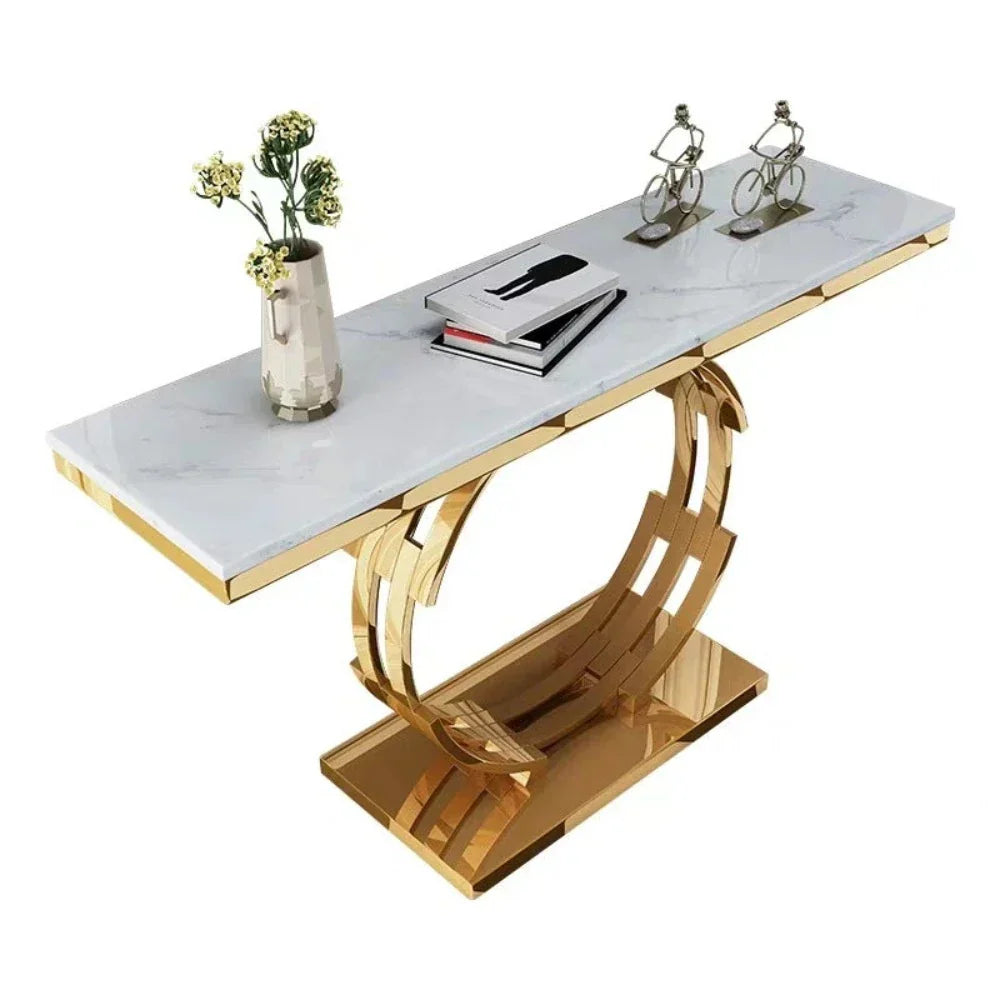 Rolex Golden Console Table - Stainless Steel - Oak Inside