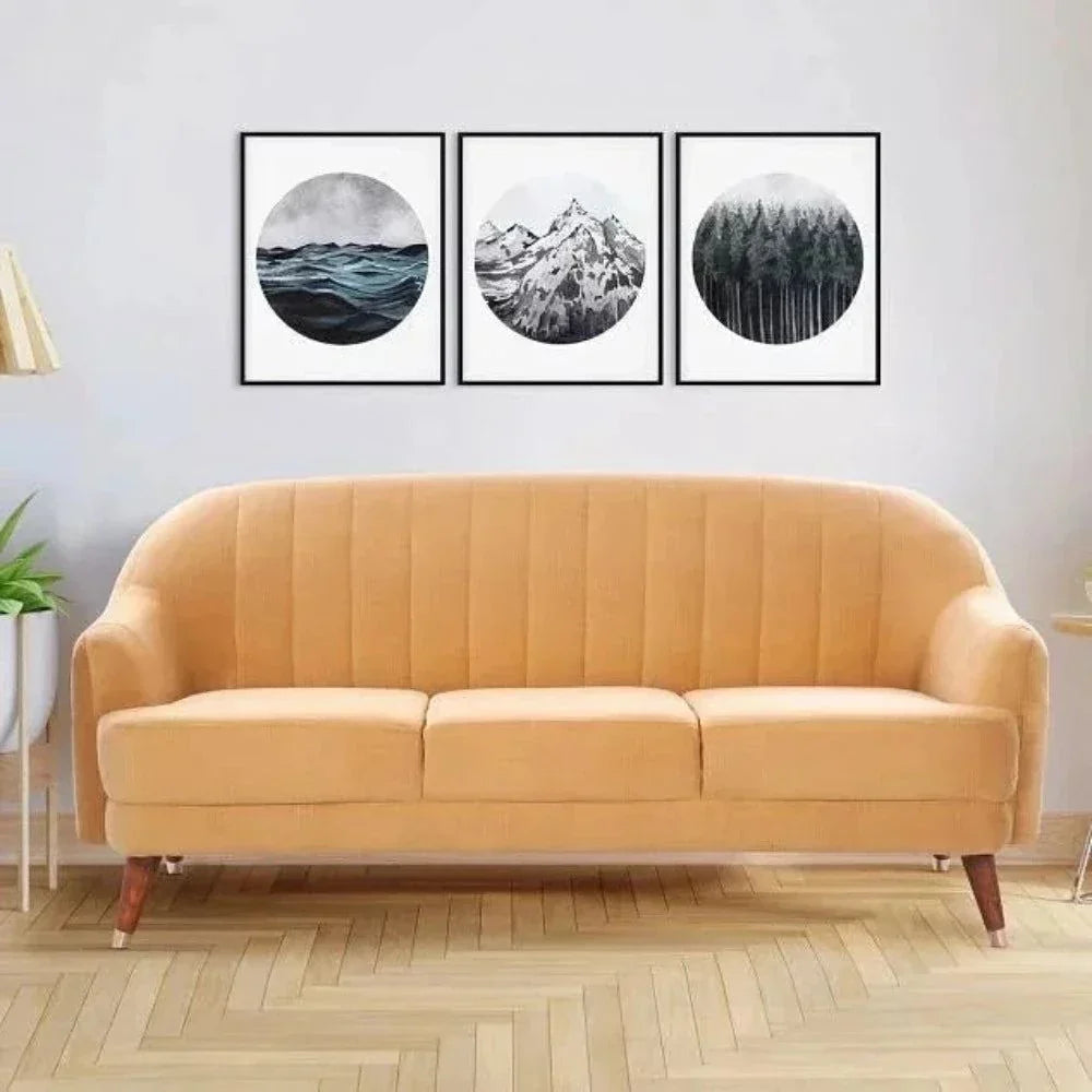 Kelly Straight Line Sofa Set in Suede - Oak Inside